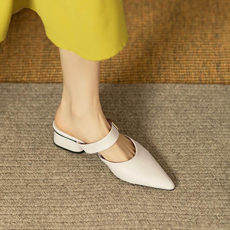 French Bag Head Half Slippers Women's Spring 2025 New Internet Celebrity Thick Heel Mueller Shoes Thick Middle Heel Pointed Single Shoes Women's Summe