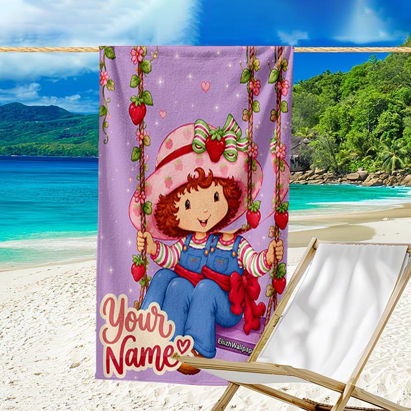 Custom Name Beach Towel Straw-berry Sweet Moment Beach Towel, Soft Microfiber, Gift for Her/Him, Birthday, for Pool, Beach, Travel, Fan gifts