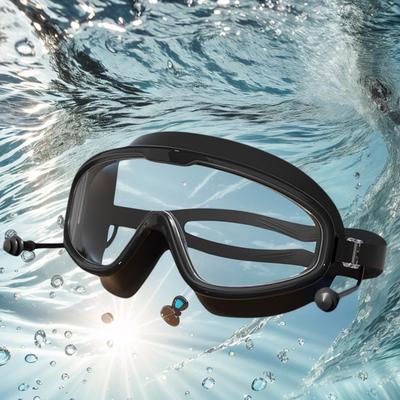 Swim Goggles Anti Fog Waterproof HD Swimming Goggles with Earplugs Large Frame for Adult Kids Diving Snorkeling Swim Sports