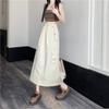 Women's Summer American Vintage Drawstring Utility Midi Skirt - High-Waist Split Loose A-Line Elegant Skirt