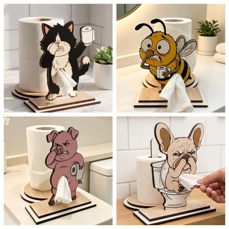 Creative and Funny Wooden Cartoon Animal Vertical Bathroom Entrance Countertop. Bathroom Personalized Roll of Toilet Paper Holder.