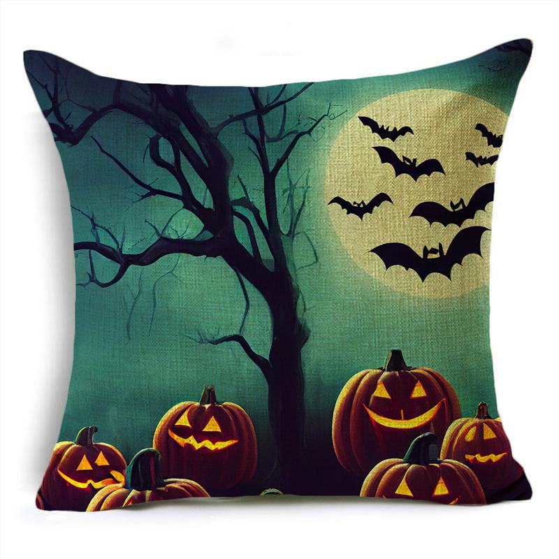 

Счастливый Хэллоуин Тыква Фонарь Луна Кладбище Синий Льняной Плед Наволочка Декоративная Чехлы Для Дивана Гостиная Вечеринка 40x40cm