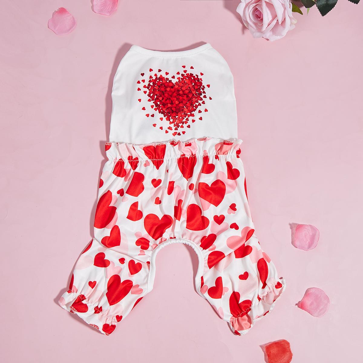 

Dog Pajamas Pjs Pup Jumpsuit Lovely Hearts Printed Dog Clothes for Small Dogs Girl Boy ,Dogs Pink Puppy Clothes Doggie Onesies C XS（old） розовый