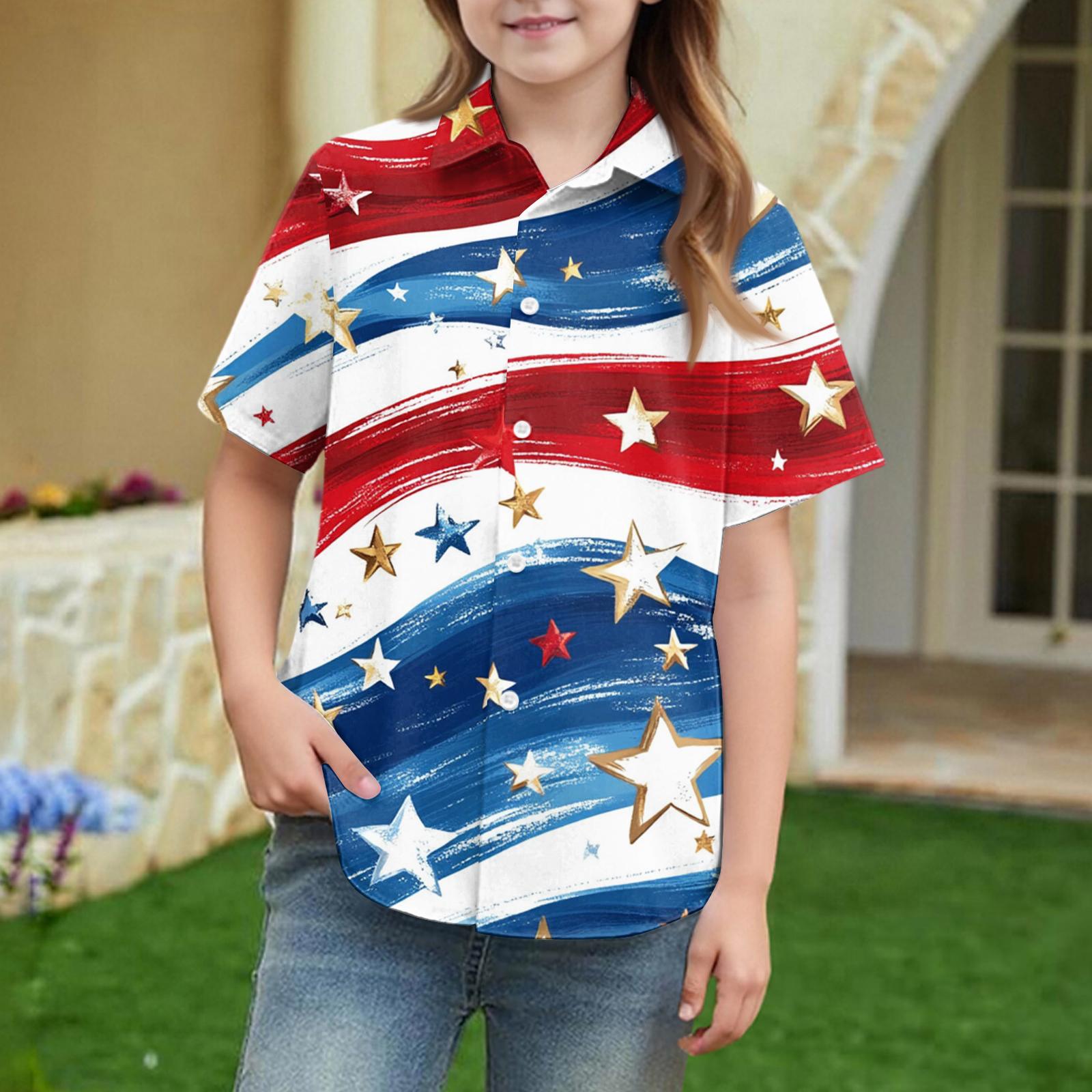 Summer Girls  Short Sleeve Blouse School Uniform Button-Up Shirt Kids Summer School Uniform Button Down Shirt 120
