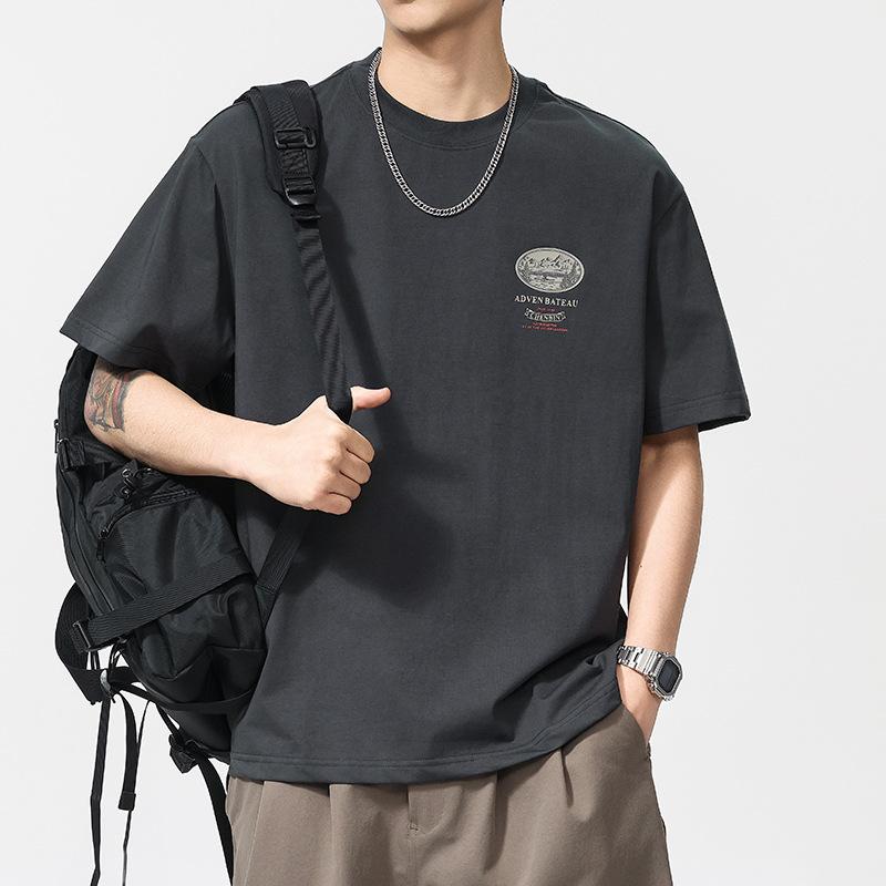 Printed Pattern Retro Men's Loose Round Neck T-shirt Short Sleeves