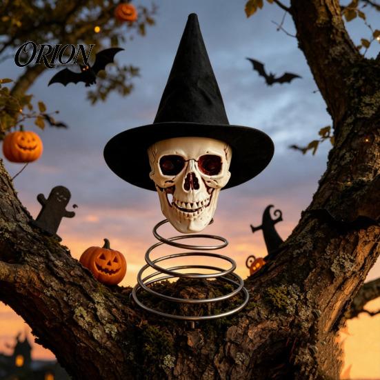 Halloween Party Atmosphere Prop Witch Hat Skull Tree Topper, Gothic Skeleton Figurine for Unique Scary Christmas Ornament Decor, Spooky Festive