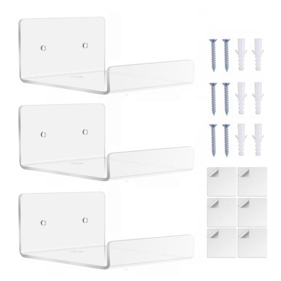 3Pcs Acrylic Wall Shelves Small Space Storage Shelves Easy Installation Versatile Bathroom Storage Racks