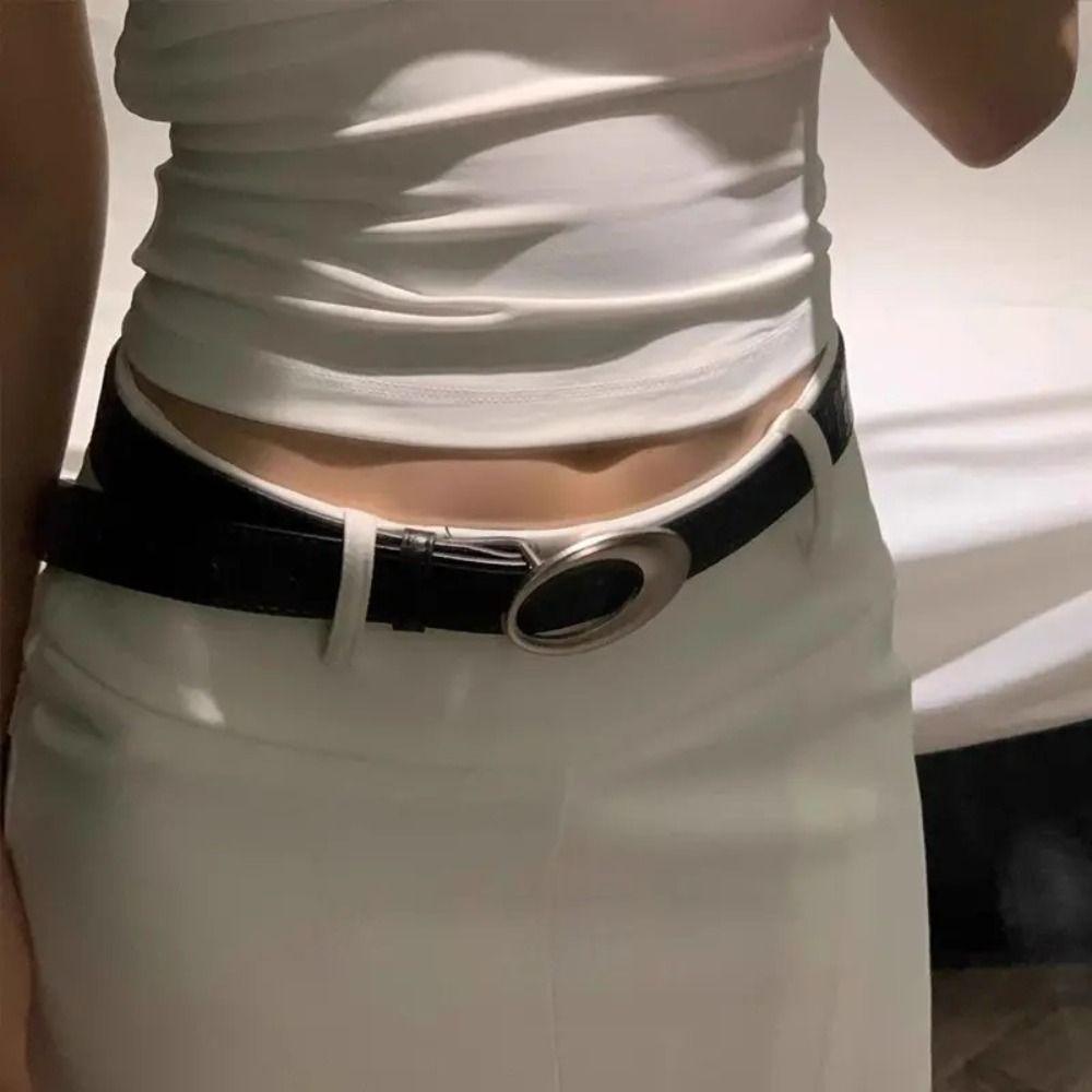 Simple Pin Buckle Metal Buckle Vintage Belt Red Black Waist Belt Clothing Accessories