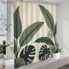 Tropical Leaf Shower Curtain 1Pc – Monstera And Palm On Beige Background, Vintage Nature Art Bath Curtain For Modern Home Decor