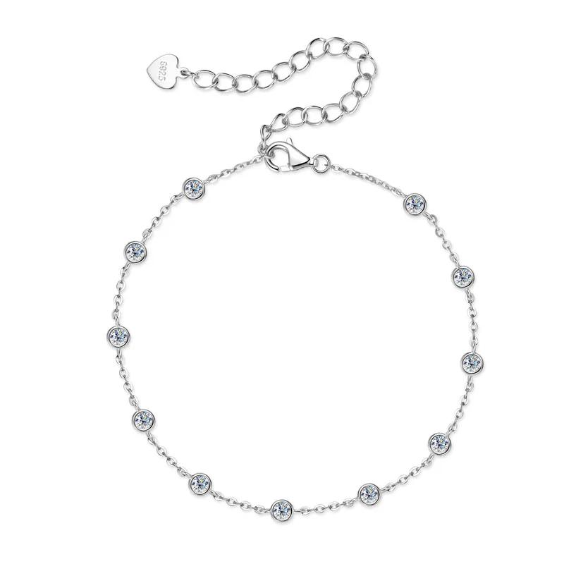 4MM 2.4cttw Round Bubble Moissanite Bezel Bracelet For Women 925 Silver Diamond Hand Chain Rhodium Plated Jewelry