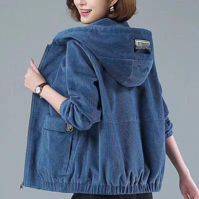 

Plus Size Corduroy Jacket for Women: Autumn Winter Korean Style, Loose Fit, with Velvet Lining XL (110-125 jin)