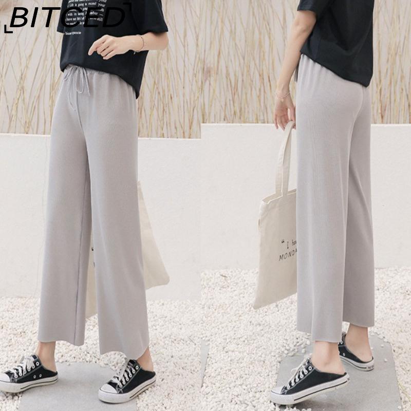 BITCED Ice Silk Cropped Trousers for Women Summer Lightweight High-Waisted Drapey Relaxed Fit Sun Protection Straight-Leg Wide-Leg Trousers