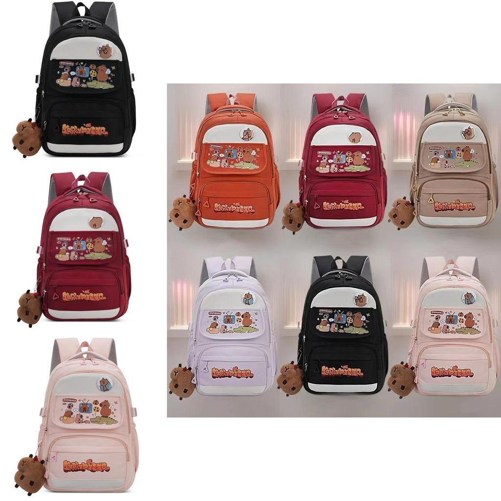 Capybara Cartoon Large Capacity Backpack With Breathable Water Resistant Oxford Fabric For Middle School Students