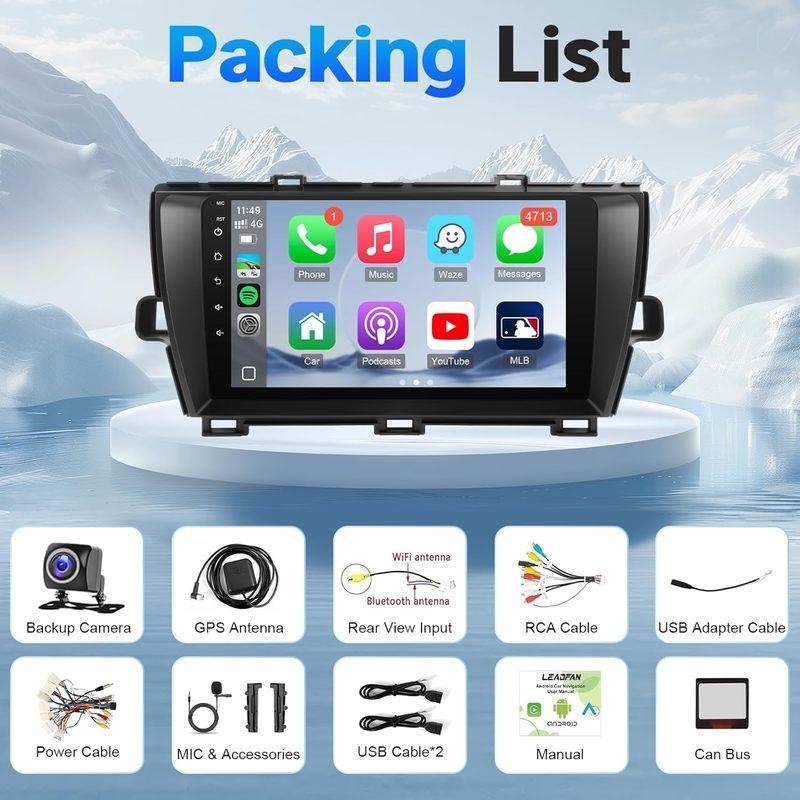 9 Inch Touchscreen Stereo for Prius Support Wireless Carplay Android Auto GPS Bluetooth 5G WiFi FM SWC + Backup Camera (Fit J.B