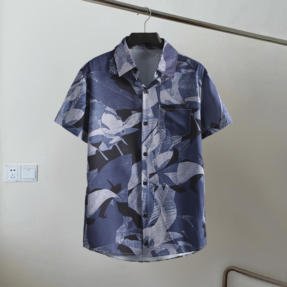 Summer Men Blouse Floral Print Short Sleeves Tropical Style Hawaii Comfortable Fit Plus Size Single-breasted Turn-down Collar Quick Dry Mid