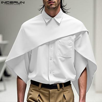 Men Lapel Collar Short Sleeve Irregular Layers Patchwork Casual Cape Shirts
