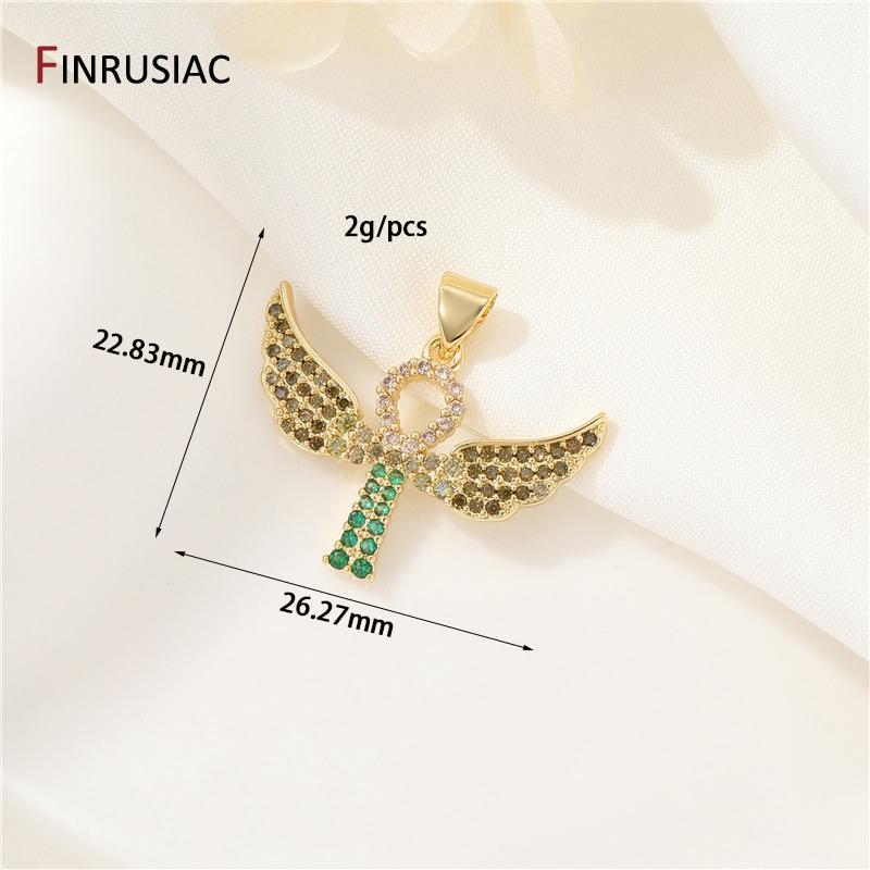 

14K Gold Plated Brass Angel Wings Zircon Cross Charms for Jewelry Making Material,DIY Earrings Bracelet Necklace Making Supplies