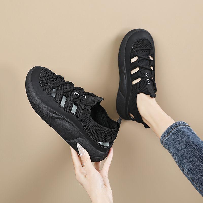 Summer Perforated and Breathable Large-sized Women's Shoes with Perforated and Woven Soft Soles and Mesh Surfaces