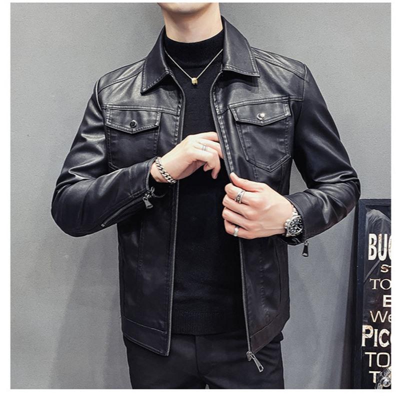 Lapel leather jacket men are so nice leather jacket spring and autumn thin trendy handsome sheepskin pattern Haining locomotive clothing men's jacket