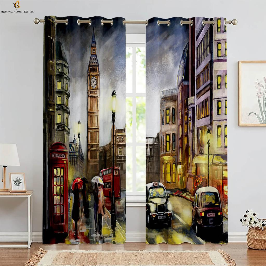 Czarno-biała architektoniczna skrzynka pocztowa retro krajobraz druk 3d zasłona sypialnia salon gabinet dekoracyjna zasłona 2 sztuki