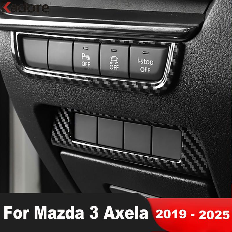 For Mazda 3 Axela BP - 2024 2025 Carbon Fiber Car Head Light Lamp Switch Button Panel Cover Trim Interior Accesorios
