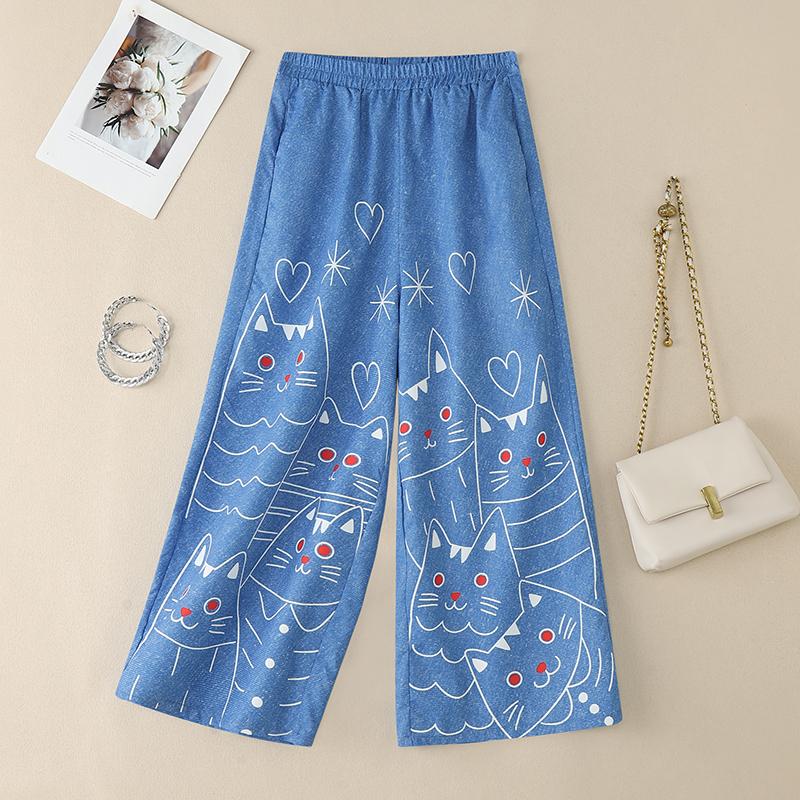 ZANZEA Women Casual Elastic Waist Loose Print Pants