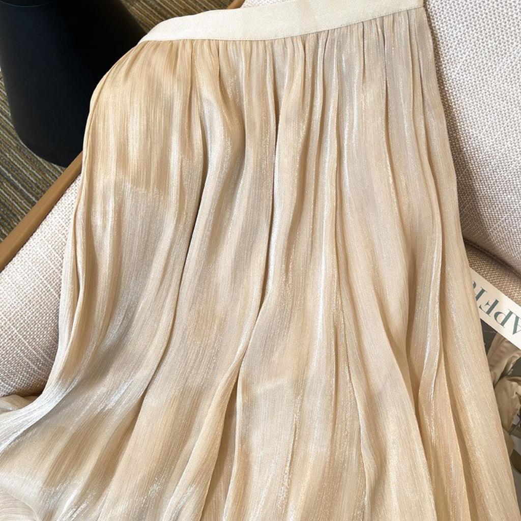 Senior Sense of Flow Light Half-body Skirt Gauze Skirt Female Beaded Skirt Temperament Long Section Mesh Half-body Skirt High-waisted Thin Summer