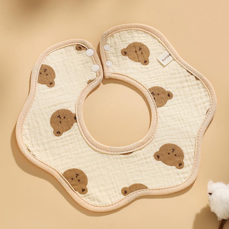 Baby Saliva Towel Class A Four-Layer Crepe Cartoon Snap-Button Bib Baby Triangle Scarf Newborn Bib