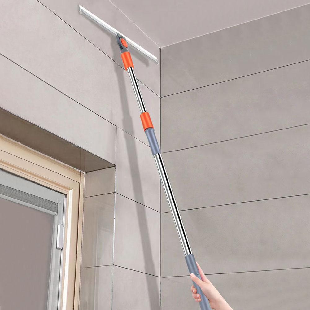 Silicone Floor Wiper Squeegee Stainless Steel Long Handle Squeegee Adjustable Angle Shower Window Squeegee for Bathroom Sweeping