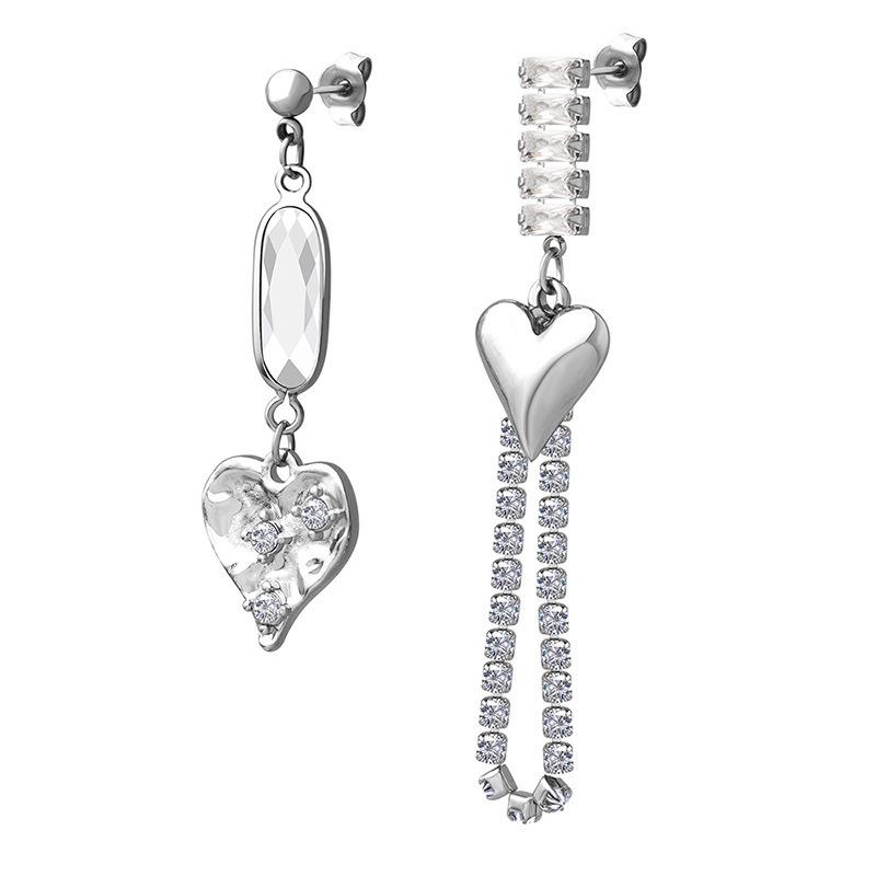 Non-Fading Asymmetrical Zircon Glass Stone Earrings: Fashionable & Versatile European/American Style