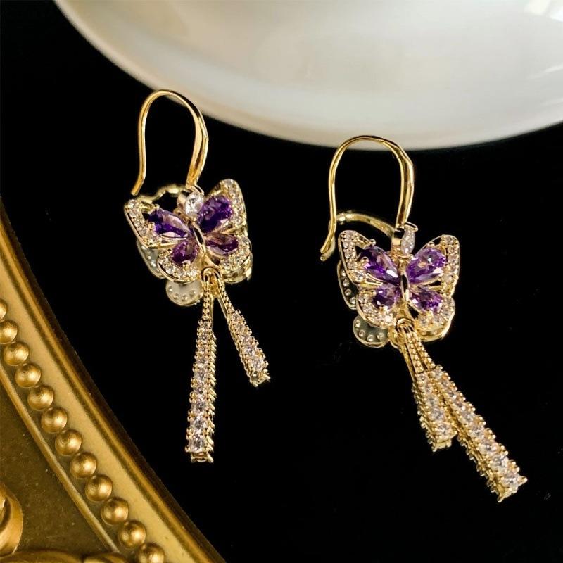 New High-end Fashion Flower Long Earrings Internet Celebrity Elegant Temperament New Butterfly Fringed Ear Jewelry
