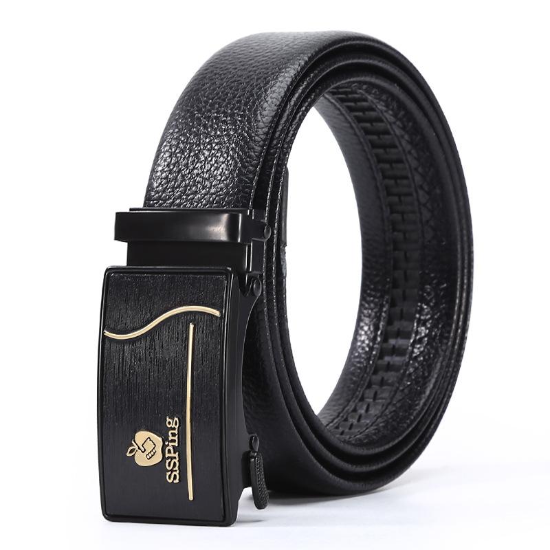 Belt Men'S Casual Business Belt Automatic Buckle Cowhide Medium Green Belt