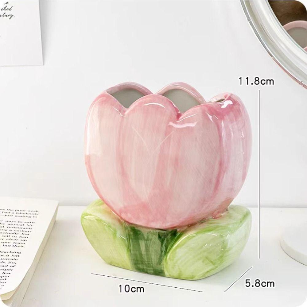 Ceramic Flower Makeup Brush Storage Bucket Pen Container Ceramic Tulip Pen Holder  Girl Gift