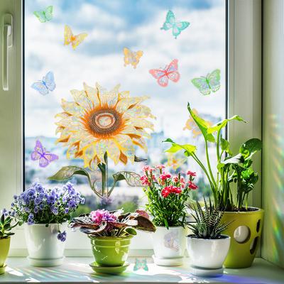 Xc4001-Zc Sunflower Butterfly Sunlight Colorful Window Sticker Double-Sided Visual Window Decoration Static Sticker