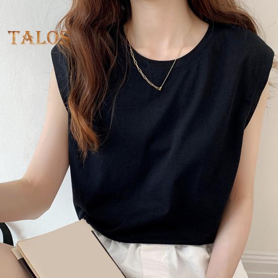Women Summer T-shirt Round Neck Cap Sleeve Solid Color Tee Shirt Solid Color Loose Fit Casual Tops Daily Wear