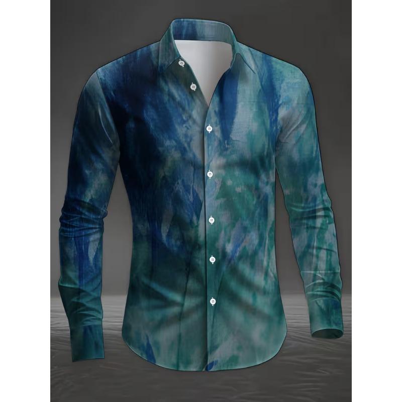 New men's fashionable 3D animal printed shirt with casual long sleeves and flower button design, fashionable shirt top
