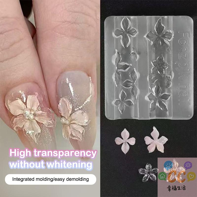 Hawaii Lily Flower 3D Nail Mould, 1/3Pcs Clear Silicon Non-stick Hibiscus Design Nail Relief Tools