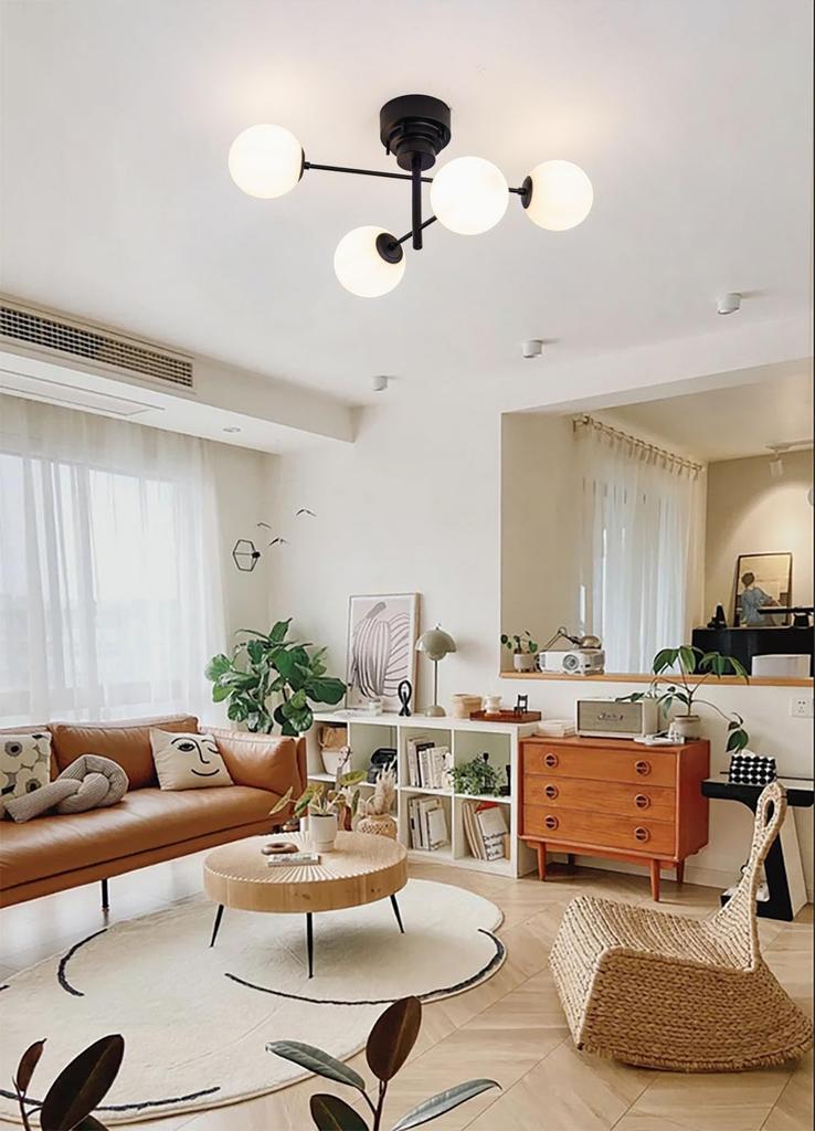 Chende Ceiling Light, Glass, 4-Light, LED Compatible, Pendant Light, Stylish, Scandinavian, Retro, Antique Style, Suitable for Living Room, Dining