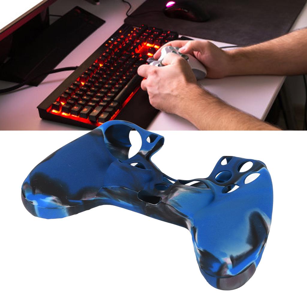 Silicone Case Slip Resistance Protective Grip Cover with 1 Pair Thumb Grips for   Controller(Camouflage Blue For   Silicone Sleeve Thumb Grips)