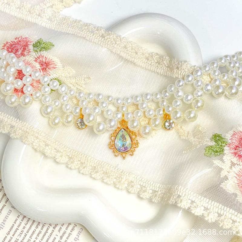 Pet Pearl Necklace Cats Dogs Princess Style Fashion Jewelry Sweet Cute Accessory