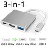 USB-C auf HDMI-kompatibler 3-in-1-Kabelkonverter USB 3.1 Typ C auf HD 4K USB 3.0 Adapterkabel für MacBook Air Pro Samsung Huawei
