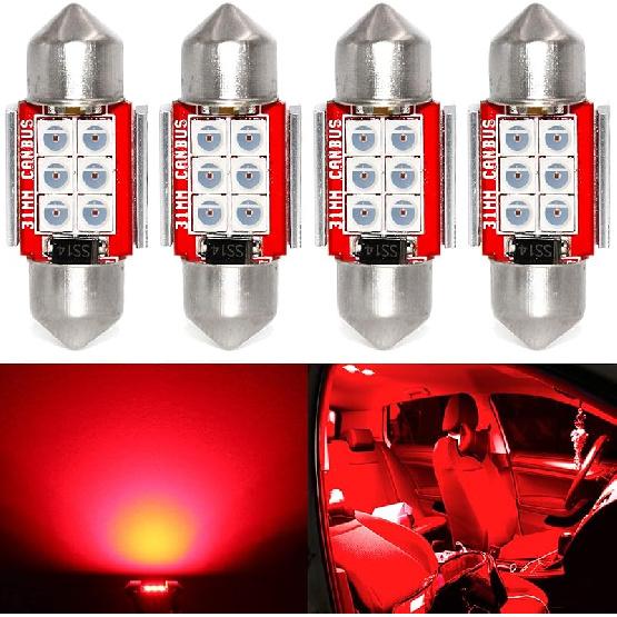 PHINLION Super Bright DE3021 LED Red Bulb 3030 6-SMD Festoon 1.25  31mm DE3175 DE3022 Miniature LED Bulbs for Car Interior Door Map Dome Trunk красный