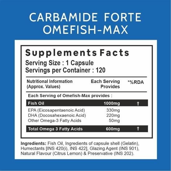 Carbamide Forte Double Strength Fish Oil 1000mg with Omega 3 600mg -120 Capsules, 250 grams