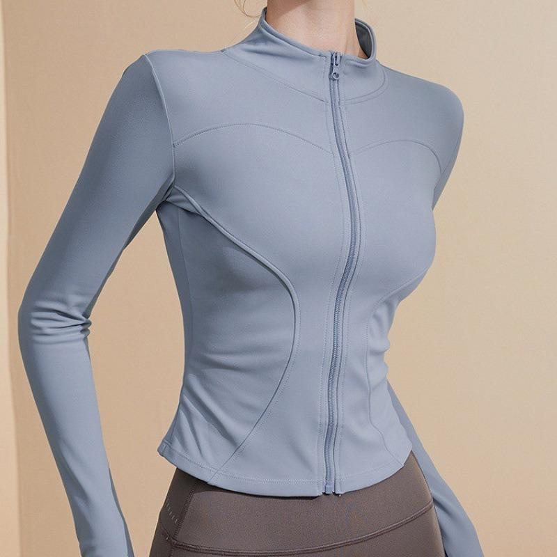 Yoga clothes women's tight tshirt sports long sleeves running training pilates standup neck zipper fitness clothes jacket spring