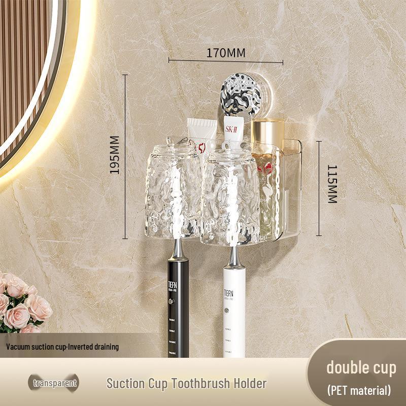 Wall-Mounted Suction Cup Toothbrush & Toothpaste Holder Set with Tooth Squeezer and Cup for Family Bathrooms