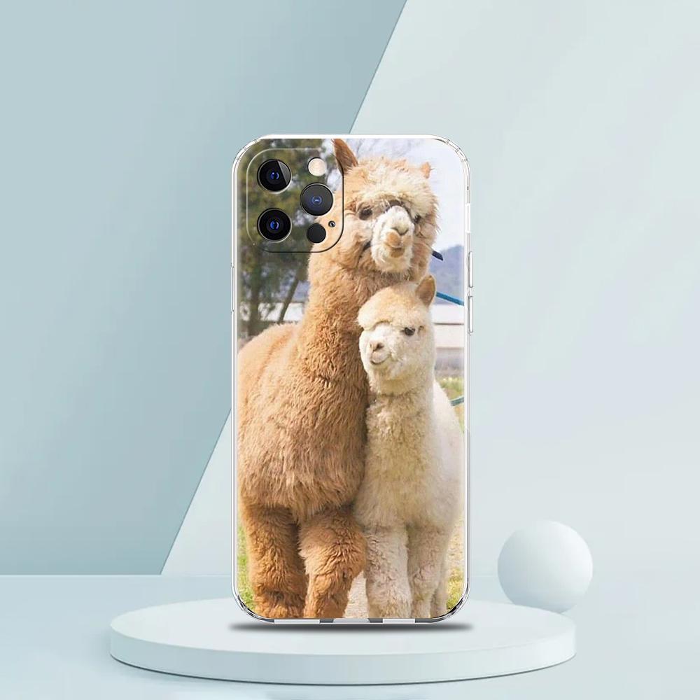 For iPhone 15 16 14 13 12 mini 11 Pro Max XS X XR SE 7 8 Plus Silicone Clear Cover Kawaii Alpaca lovely Luxury Phone Case