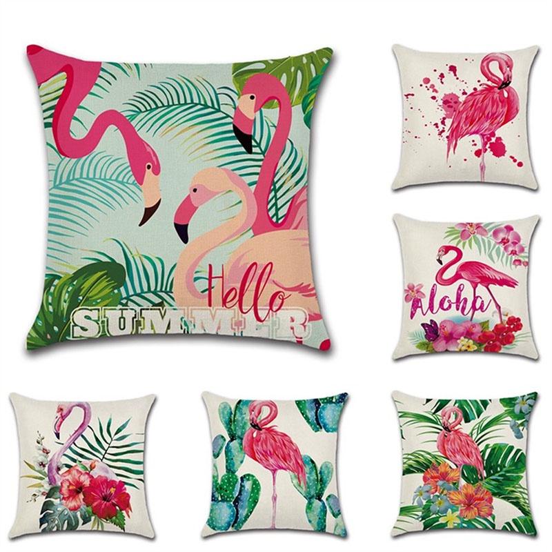 Luxurious Flamingo Tropical Monstera Cotton Linen Cushion Cover For Chic Living Spaces