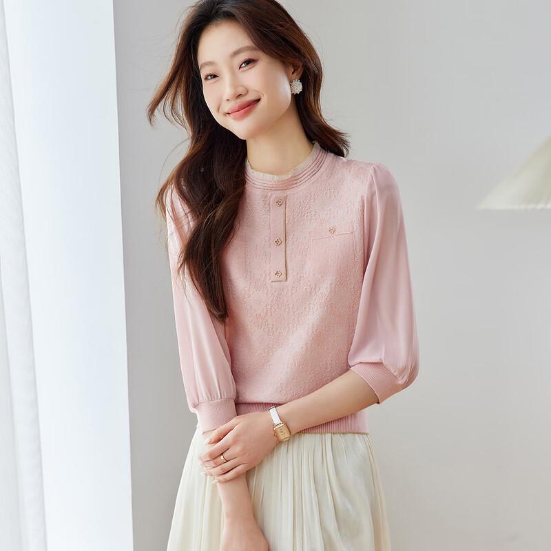 Women's Jacquard Patchwork Wool Blend Knit Top