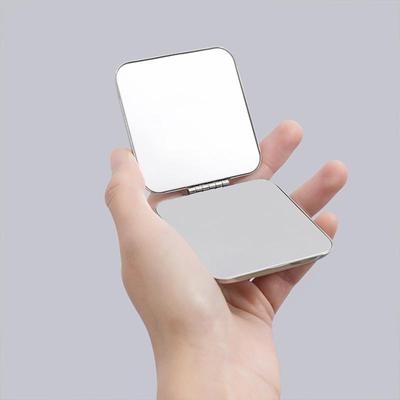 Mini espejo de maquillaje plegable de acero inoxidable para mujeres y niñas, espejo de tocador de maquillaje, espejo portátil de doble cara