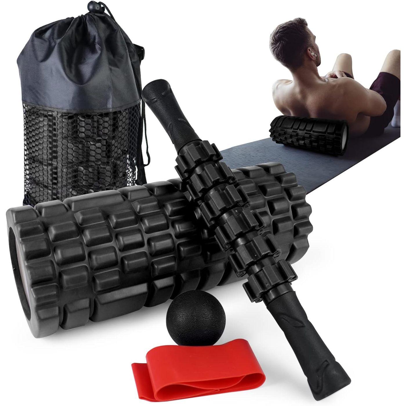 

Набор пенопластовых роликов 5 в 1 для массажа глубоких тканей мышц, ролик, массажный ролик, массажный мяч, растягивающая лента чёрный